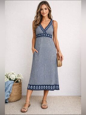 Max Studio Blue Patterned Sleeveless Maxi Dress